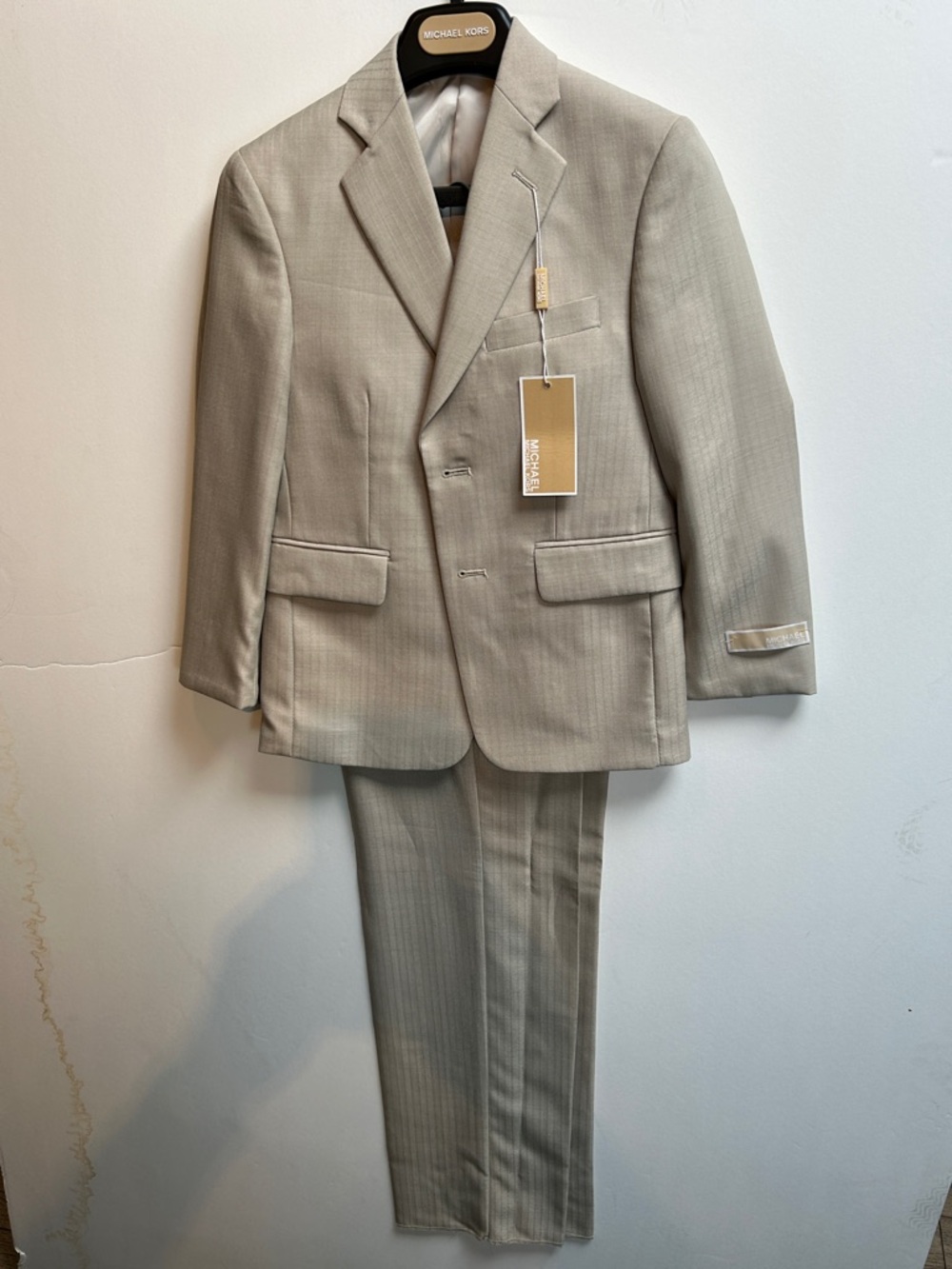 Michael Kors Boy’s Light Beige Pinstripe Suit - Jacket & Slacks. Size 8. NWT